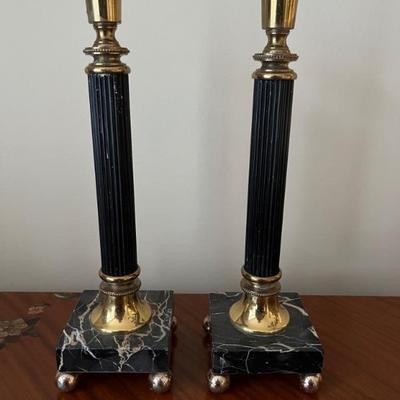 Brass and marble candlesticks
