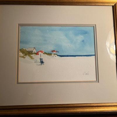 signed watercolor, beach scene