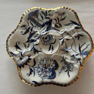 antique oyster plate, blue and white