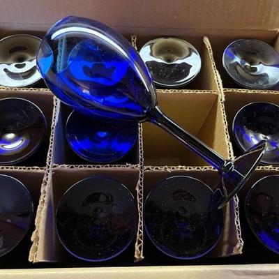 set of 12 cobalt blue wine glasses