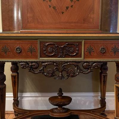 Adams style satinwood linen cabinet, late 19th century, painted with neoclassical urns and ivy, 64”h x 37”w 17”d

