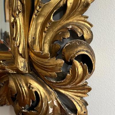 Monumental Baroque style gold mirror, acanthus leaf frame, Italian, 18th or 19th century, 40”h x 36”w