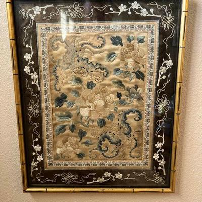 MKM097- Vintage Framed Chinese Embroidered Silk Panel