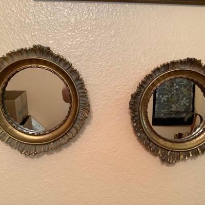 MKM029 Pair Of Two Round Framed Wall Hanging Mirrors