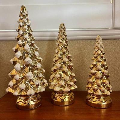 MKM038- Set Of Gold Glitter Glass Christmas Trees