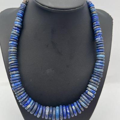 MKM411-Kenneth Jay Lane Designer Lapis Necklace Sterling Silver Clasp