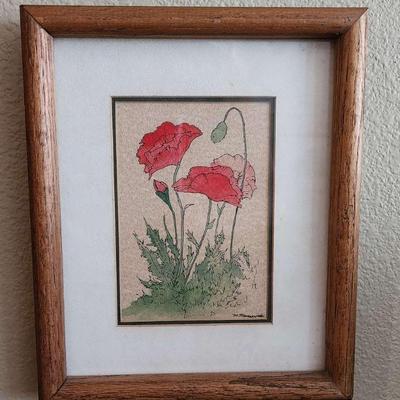 MKM058 Framed Poppies At Play Signed Watercolor by Marlene Marczewski