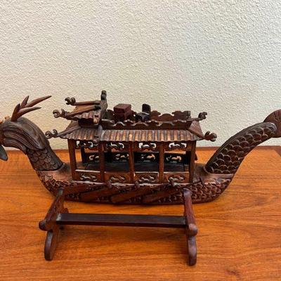 MKM209- Vintage Hand Carved Chinese Teak Wood Dragon
