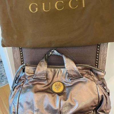 Authentic GUCCI Metallic Calfskin Large Hysteria Top Handle Satchel Bag 197020