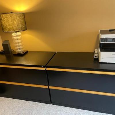 Two black/gold lateral file cabinets