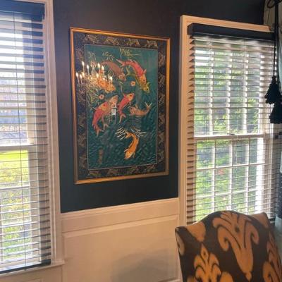 Japanese Cloth Silk Embroidery Koi framed