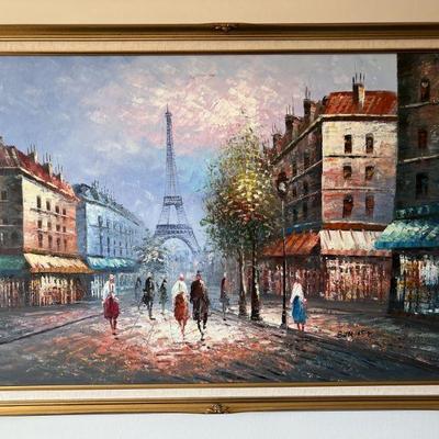 Caroline Burnett (American, 1877-1950) Midcentury Impressionist Oil On Canvas Parisian Eiffel Tower Scene