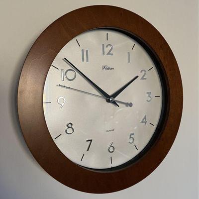 Waltham Circular Modernist Walnut Wall Clock