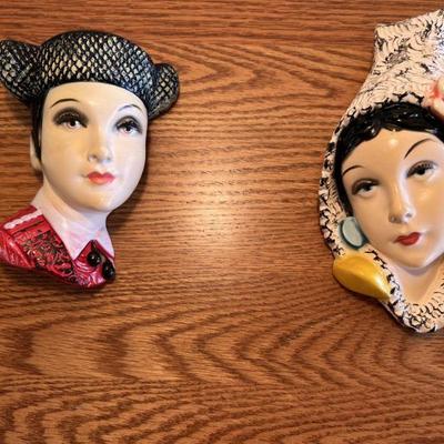 Kitschy Vintage Italian Chalkware Wall Decorations, Young Couple's Faces