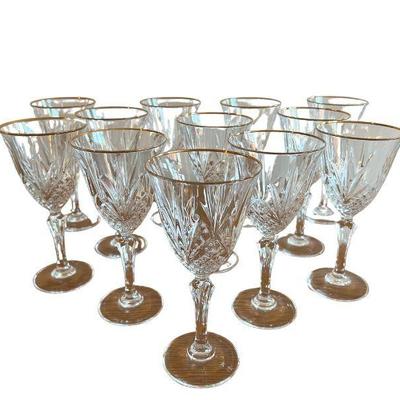 Set Of Twelve Crystal Wine Glasses With Gilt Rims