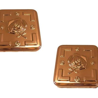 Pair Of Copper Tins With Rose Motif