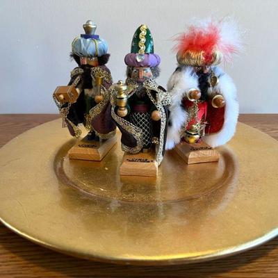 Steinbach Germany Three Wisemen Figurines - Vintage Limited Edition On Ceramic Gold Platter