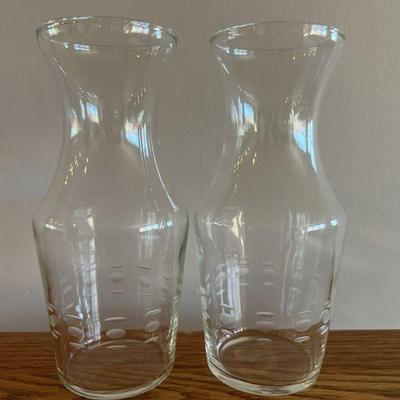 Pair Of Small Handmade Etched Glass Carafes