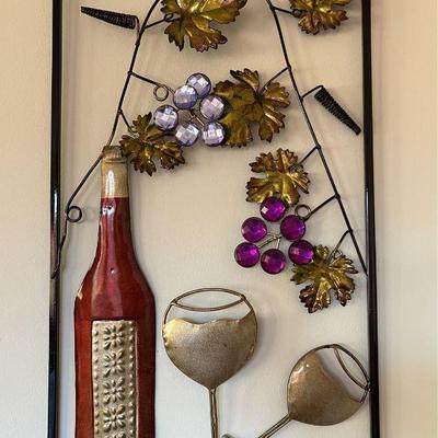 Enameled Metal Wine Themed Wall Hanging