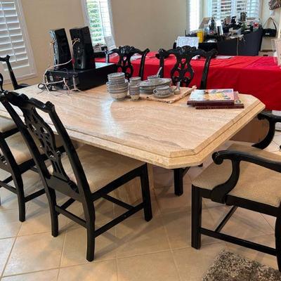 Italian Travertine table with Asian accented chairs