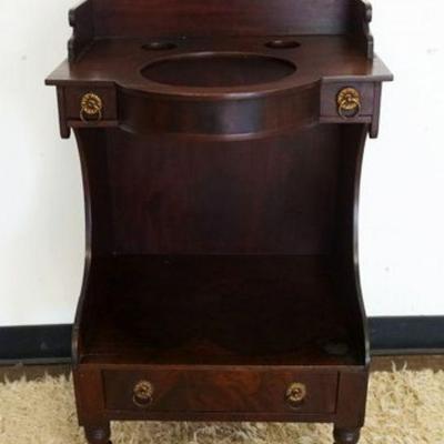 1235	ANTIQUE MAHOGANY FEDERAL WASH BASIN STAND WITH 3 DRAWERS, APPROXIMATELY 20 IN X 15 IN X 35 IN H
