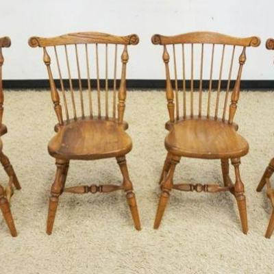 1220	SET OF 4 BENCH MADE WINDSOR CHAIRS, DUCKLOE BROS, PORTLAND PA
