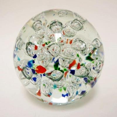 1027	LARGE BLOWN GLASS MULTICOLORED FLECK PAPERWEIGHT, APPROXIMATELY 6 IN HIGH
