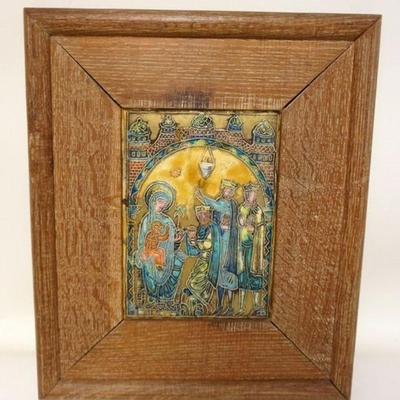 1297	MARC ROUSSEL FRAMED PORCELAIN RELIGIOUS ICON TILE, APPROXIMATELY 17 IN X 20 IN OVERALL, SIGNED ON BACK
