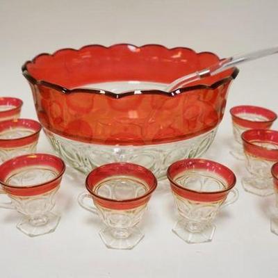 1042	PUNCH SET W/CRANBERRY FLASHED FINISH INCLUDING 12 HANDLED PUNCH CUPS
