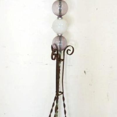 1298	ANTIQUE COPPER & IRON LIGHTNING ROD WITH AMETHYST AND MILK GLASS BALLS, DAMAGE TO ONE GLASS, APPROXIMATELY 68 IN HIGH
