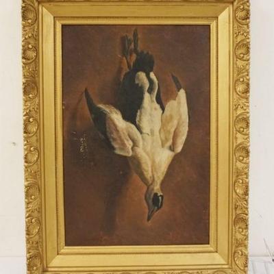 1107	ANTIQUE OIL PAINTING ON CANVAS OF PHEASANT, SOME PAINT LOSS, APPROXIMATELY 29 IN X 40 IN OVERALL
