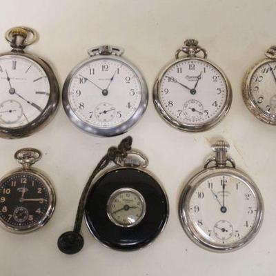 1077	LOT OF 7 ASSORTED POCKET WATCHES AS FOUND INCLUSING INGERSOLL YANKEE, ELGIN & WALTMAN
