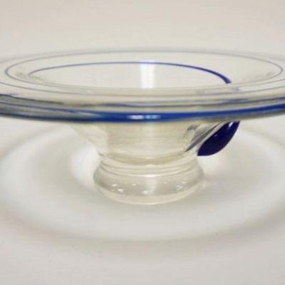 1035	CONTEMPORARY ART GLASS BOWL W/APPLIED COBALT SPIRAL SWIRL, APPROXIMATELY 9 1/2 IN X 3 IN HIGH
