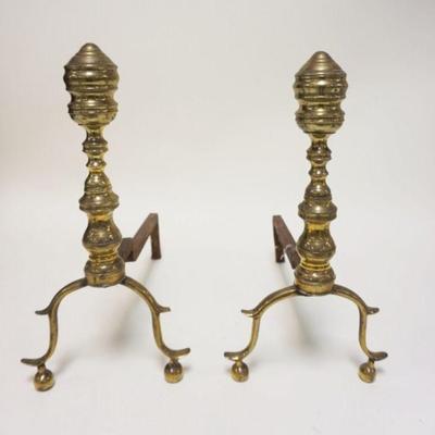 1089	DIMINUTIVE SET OF ANTIQUE BRASS ANDIRONS, APPROXIMATELY 18 IN HIGH
