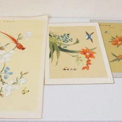 1130	LOT OF 5 BIRD & FLOWER ASIAN WATERCOLORS, LARGEST IS APPROXIMATELY 15 IN X 30 IN

