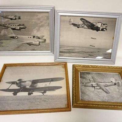 1300	LOT OF 4 VINTAGE WWII ERA PHOTOS OF PLANES, LARGEST FAME, APPROXIMATELY 12 IN X 15 IN

