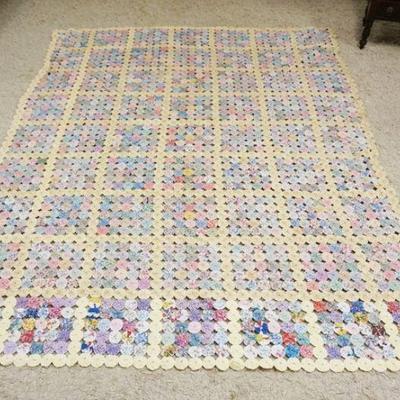 1137	ANTIQUE POPCORN PATTERN HAND SEWN QUILT, APPROXIMATELY 76 IN X 90 IN
