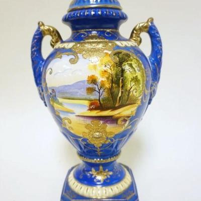 1096	POTTERY HAND PAINTED DOUBLE HANDLED URN W/LID, APPROXIMATELY 12 1/2 IN HIGH
