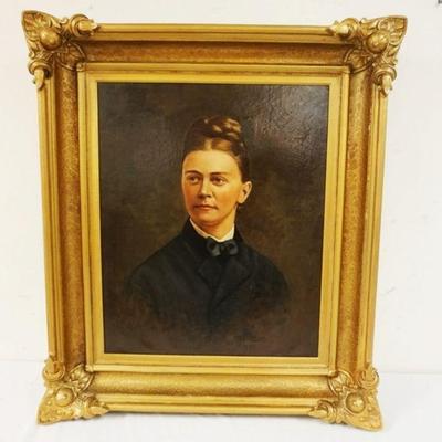 1136	ANTIQUE OIL PAINTING ON CANVAS OF WOMAN SIGNED & DATED 1892, APPROXIMATELY 33 IN X 38 IN OVERALL
