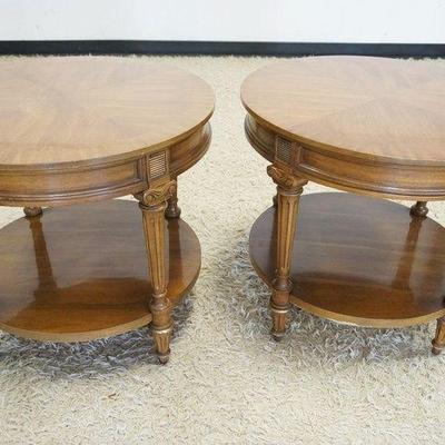 1260	PAIR OF PECAN WOOD ROUND LAMP TABLES, APPROXIMATELY 26 IN X 26 IN H
