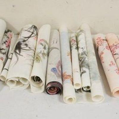 1131	LARGE LOT OF ASIAN WATERCOLORS, CHERRY BLOSSOMS, BIRDS, ETC
