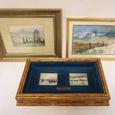 1128	LOT OF 3 FRAMED WATERCOLORS, LANDSCAPES & 2 MINIATURE HARBOR SCENES BY RY S NATULLO, LARGEST IS APPROXIMATELY 12 IN X 15 IN
