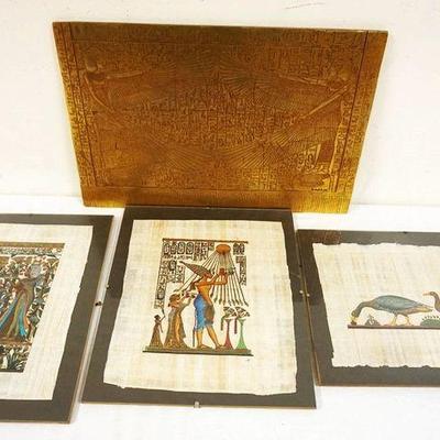 1170	EGYPTIAN GROUP OF 4 ASSORTED WALL HANGING ARTWORK INCLUDING ARTISTANS GUILD INTERNATIONAL, LARGEST IS APPROXIMATELY 18 IN X 12 IN
