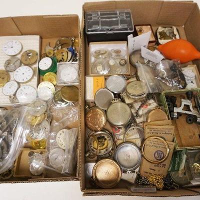 1075	LOT OF ASSORTED POCKET WATCH PARTS INCLUDING MOVEMENTS & CASES
