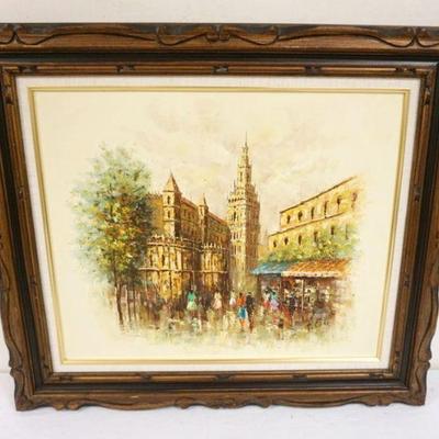 1214	CONTEMPORARY OIL PAINTING ON CANVAS CONTINENTAL STREET SCENE SIGNED LOWER RIGHT, APPROXIMATELY 28 IN X 32 IN
