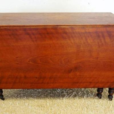 1236	ANTIQUE FEDERAL CHERRY DROPLEAF TABLE WITH SPIRAL TURNED LEGS AND TIGERED GRAINING ON TABLE TOP, APPROXIMATELY 45 IN X 21 IN X 28...