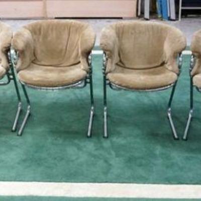 1217	MID CENTURY MODERN RINALDI MARIO FOR RIMA SET OF 6 ARM CHAIRS, CHROME FRAMES MARKED MADE IN ITALY WITH TAGS ON CHAIR SEATS
