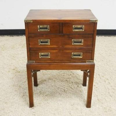 1231	HECKMAN 4 DRAWER SILVER CHEST ON LEGS WITH METAL CORNER ACCENTS, APPROXIMATELY 19 IN X 13 IN X 28 IN H
