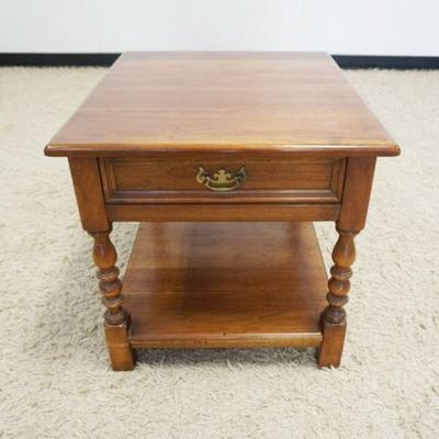 1222	L, & J.G. STICKLEY SOLID CHERRY 1 DRAWER CHAIR SIDE TABLE, APPROXIMATELY 23 IN X 27 IN X 22 IN
