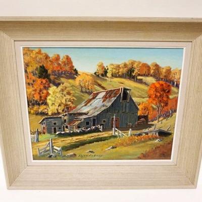 1053	OIL PAINTING ON BOARD VERMONT AUTUMN GLORY SIGNED LINDOURY, APPROXIMATELY 25 IN X 22 IN
